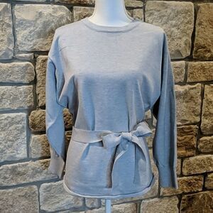 Amaryllis tie waist sweater top medium light gray oversized wrap tie